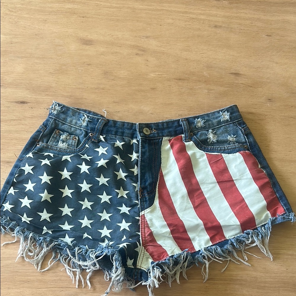 American Flag Denim Shorts